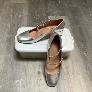 Madewell Silver Nettie Mary Jane heels Sz10.5 worn once